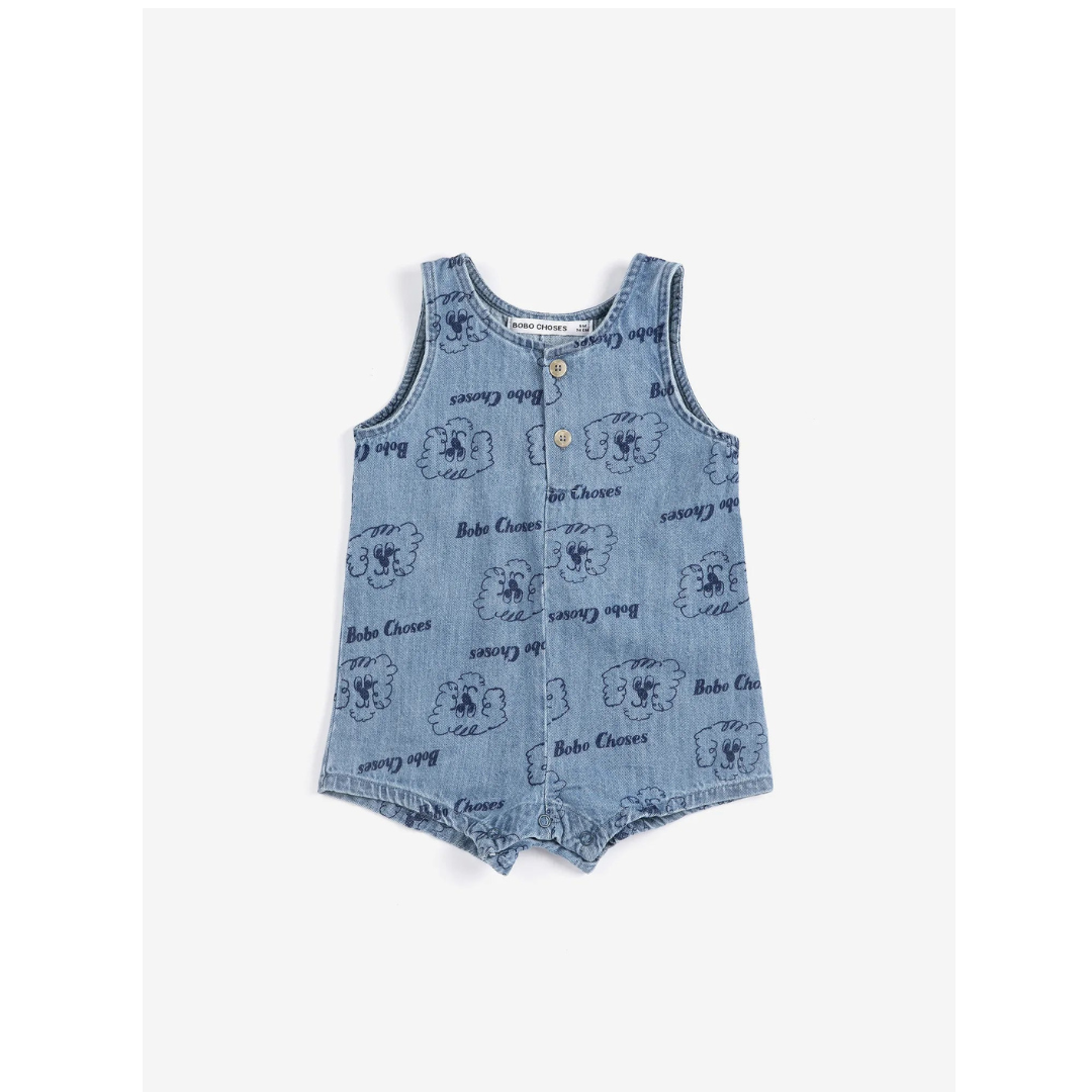 Bobo Choses Pickles The Dog All Over Denim Romper - B126AB078