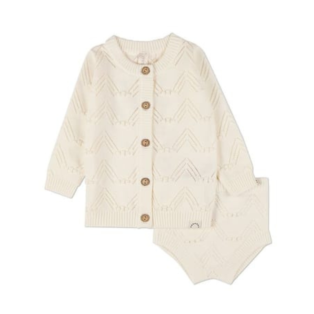 MiniMoi Cotton Knit Cardigan Bloomer 2 Pc Set - INT10063
