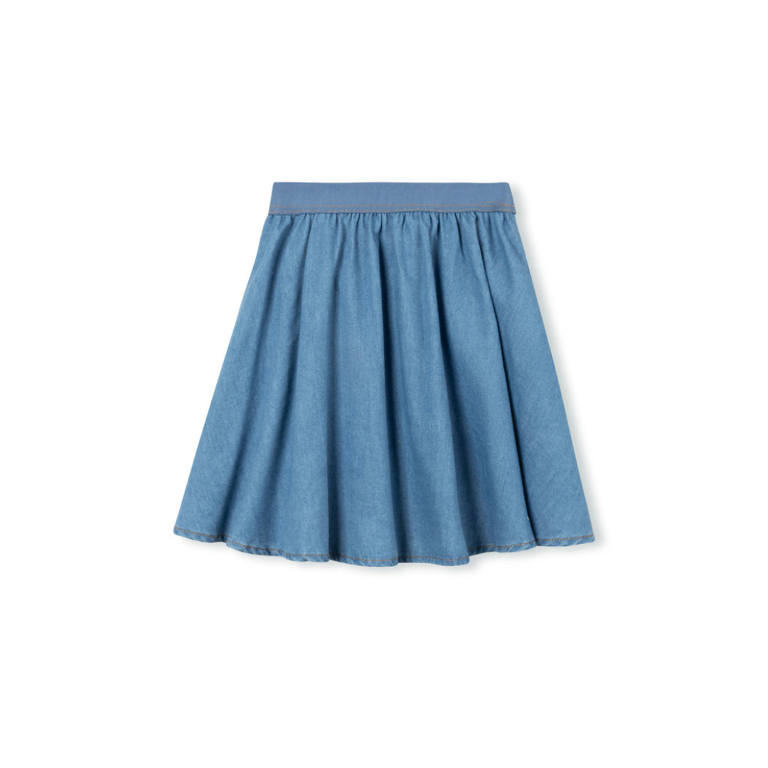 Hello Yellow Denim Wide Elastic Band Skirt - C-21860