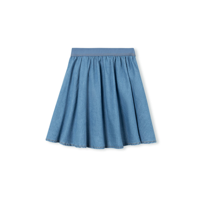 Hello Yellow Denim Wide Elastic Band Skirt - C-21860
