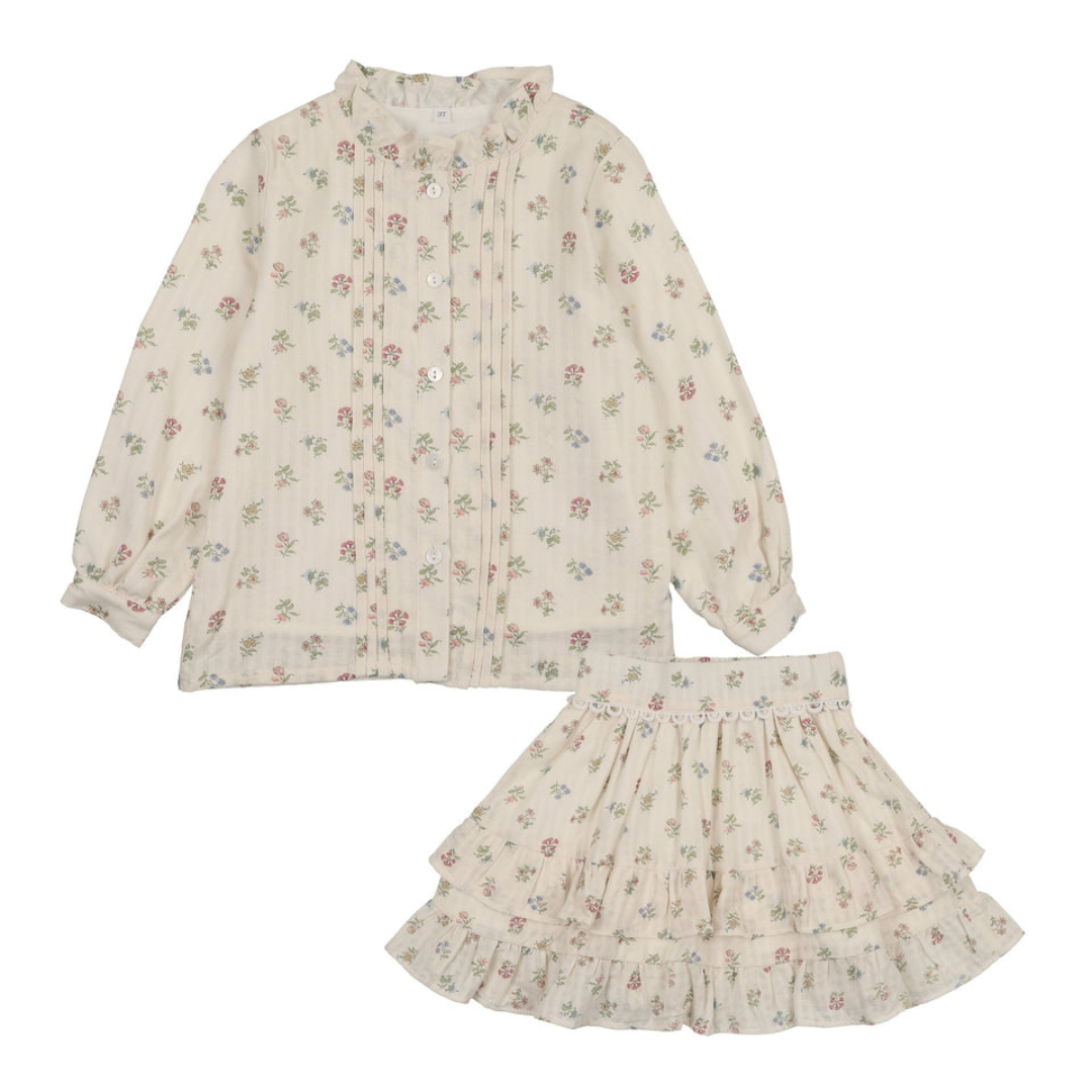 Bonjoy Green Floral Shirt + Skirt Set - BTSS26015SK