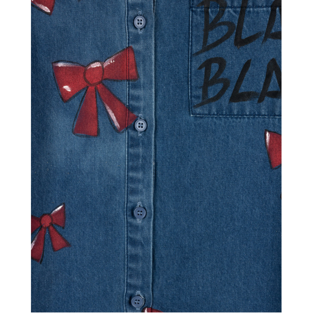 Phil and Phoebe Denim Bow Print Shirt Dress - C-23615