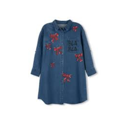 Phil and Phoebe Denim Bow Print Shirt Dress - C-23615