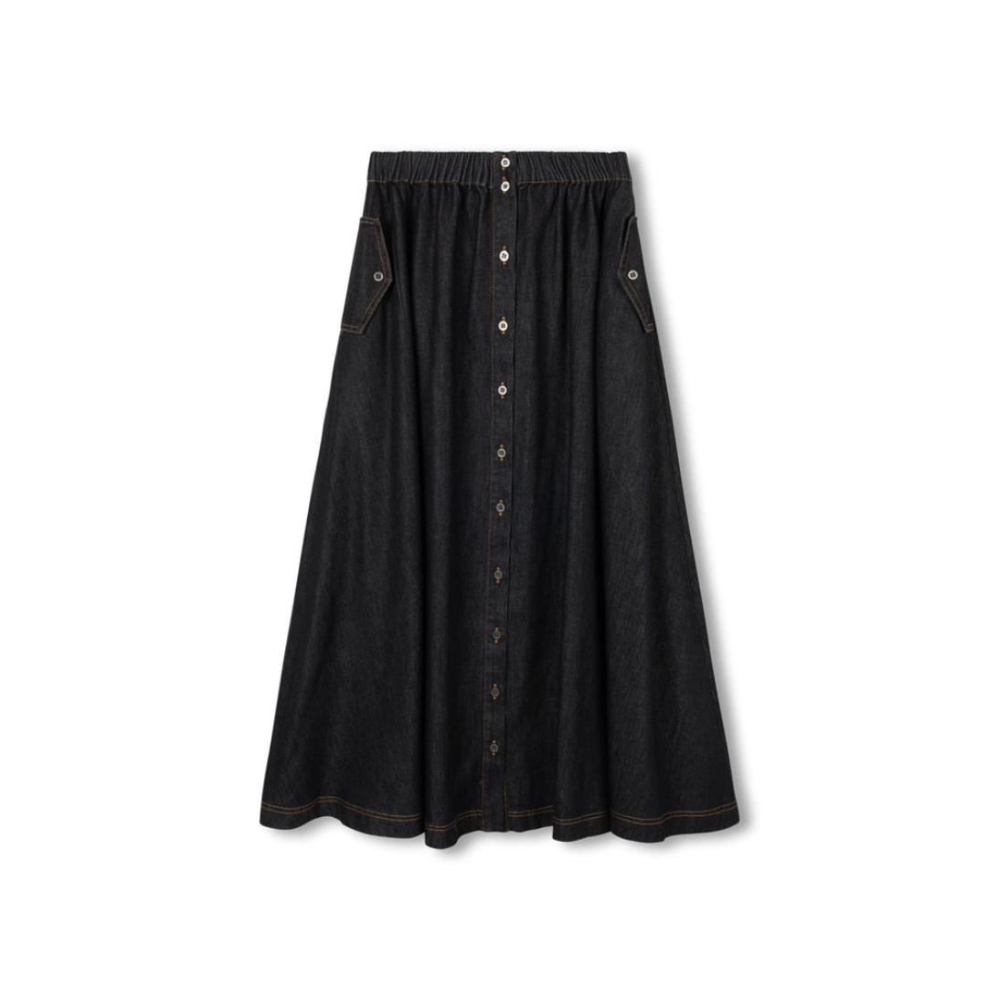 Vibe Chambray Flowy Maxi Pocket Skirt - C-24352
