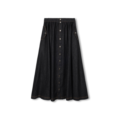 Vibe Chambray Flowy Maxi Pocket Skirt - C-24352
