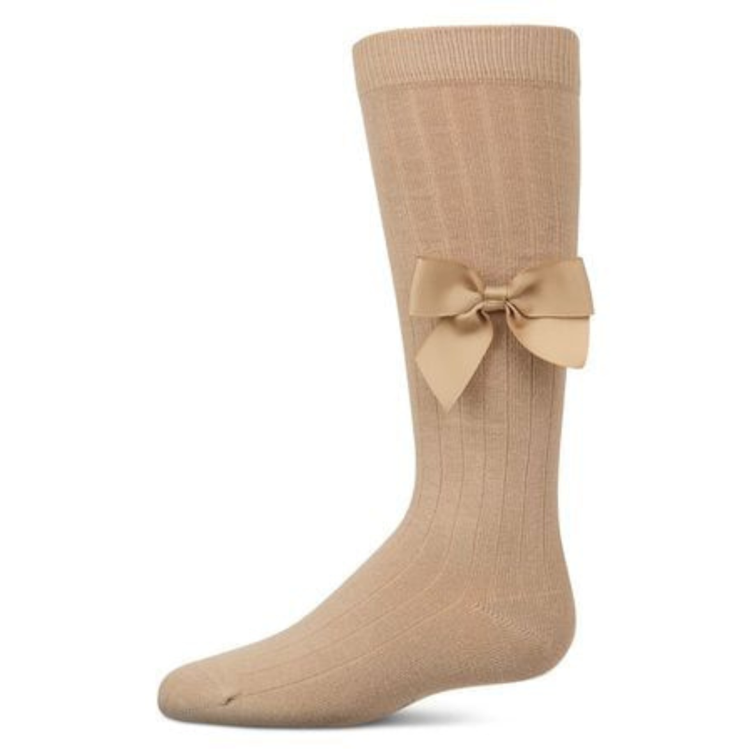Memoi Ribbed Bow Knee High - MKF-7189