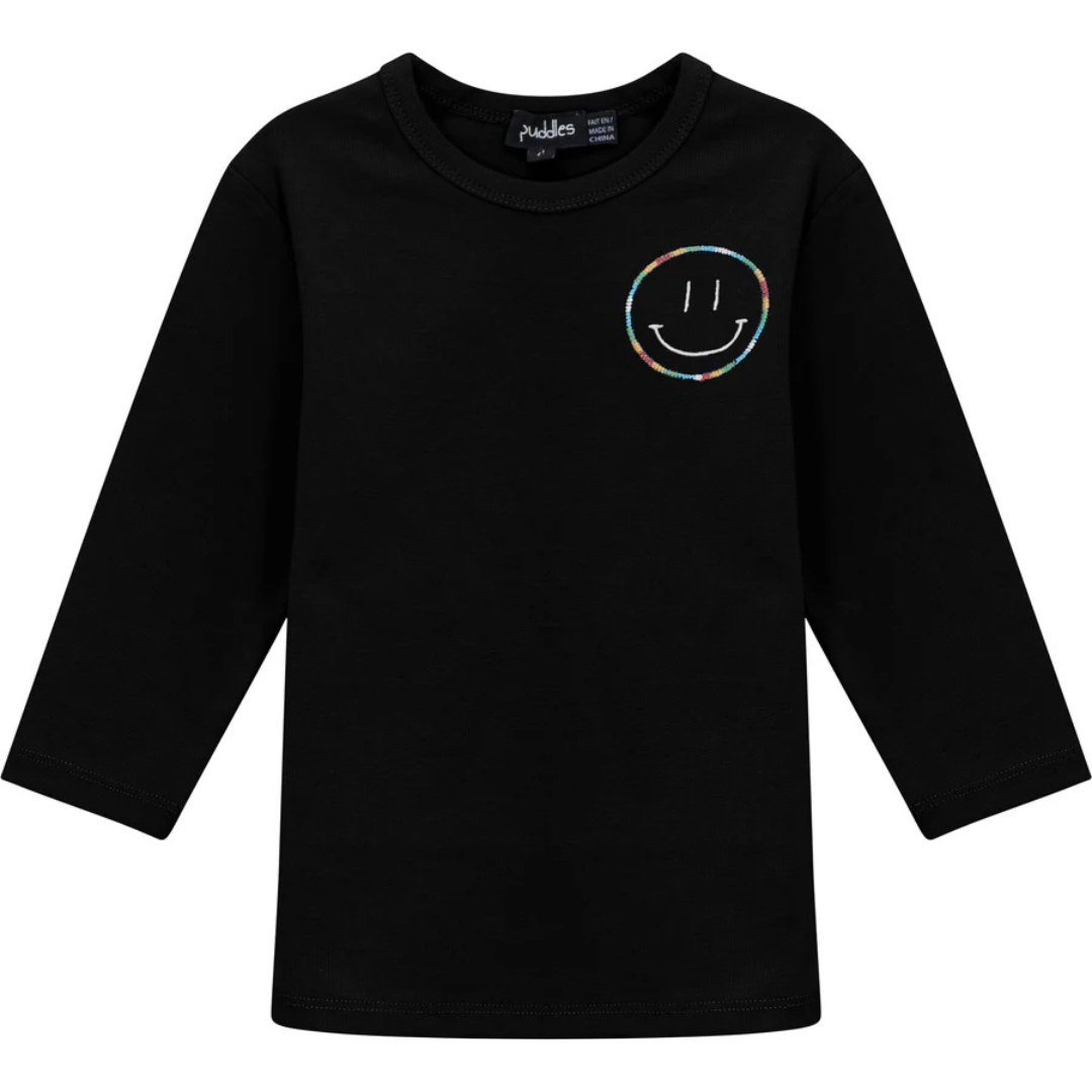 Puddles Fine Rib Girl T Shirt With Smiley Embroidery - SB5CY2551