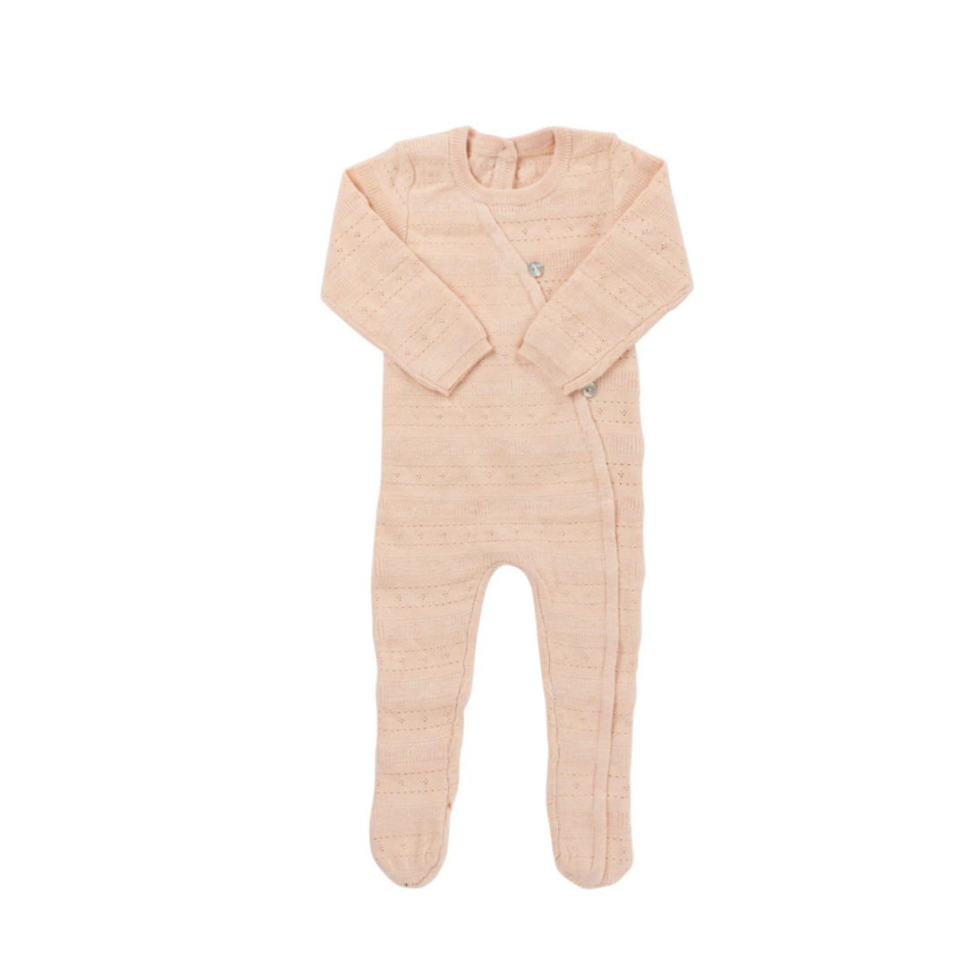 Kipp Pointelle Stripe Knit Romper & Bonnet Set - G2701RH