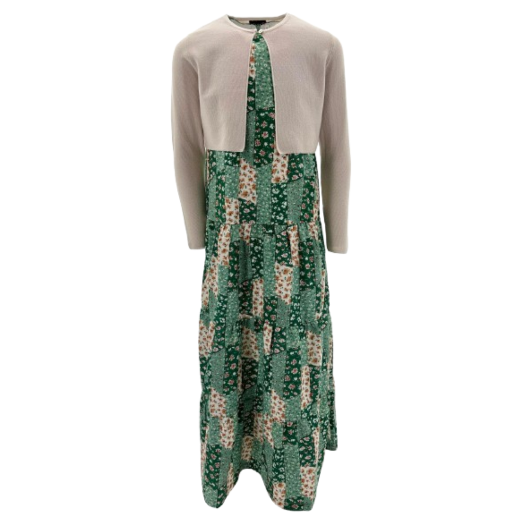Seal Floral Patchwork Jumper With Knit Cardigan Set - SB5CY2647