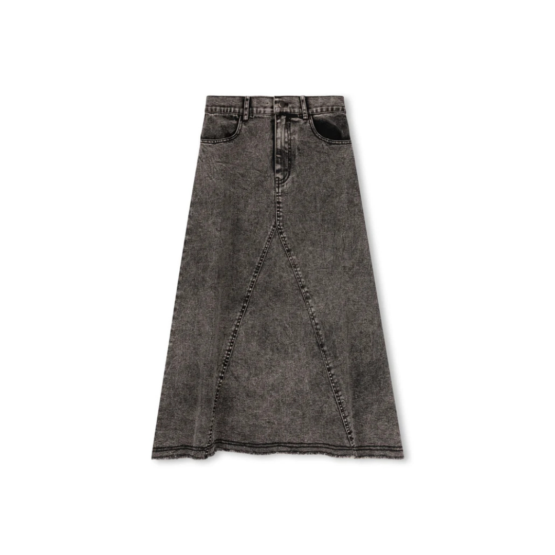Vibe  Fringe Hem Denim Midi Skirt - C-18349