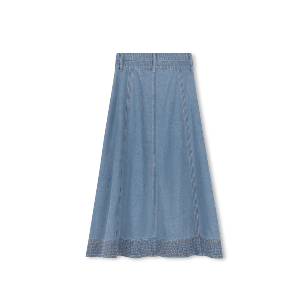 Cabana  Denim Paneled Stitch Maxi Skirt - C-18944