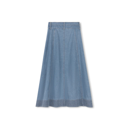 Cabana  Denim Paneled Stitch Maxi Skirt - C-18944
