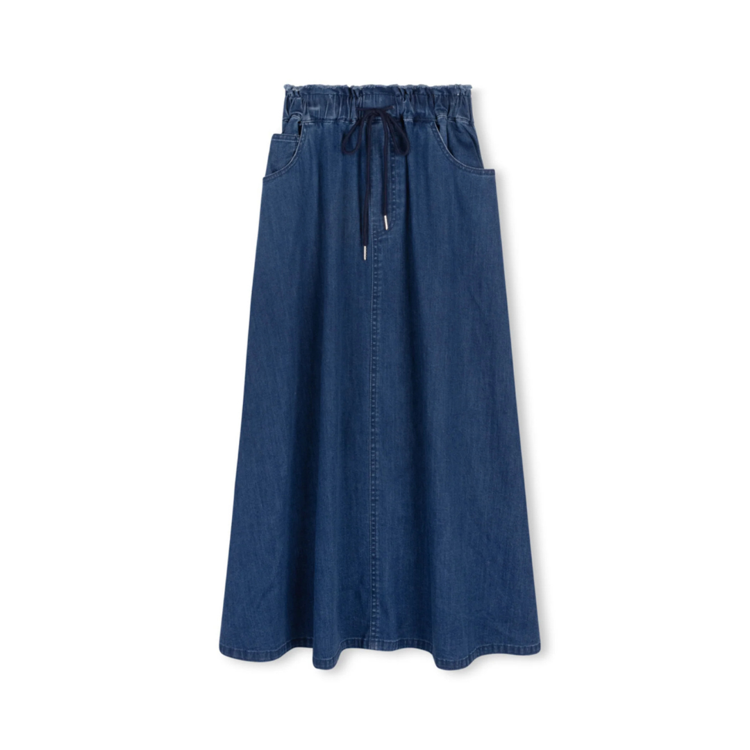 Cabana  Denim Draw String A-Line Maxi Skirt - C-19630