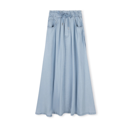 Cabana  Denim Draw String A-Line Maxi Skirt - C-19630