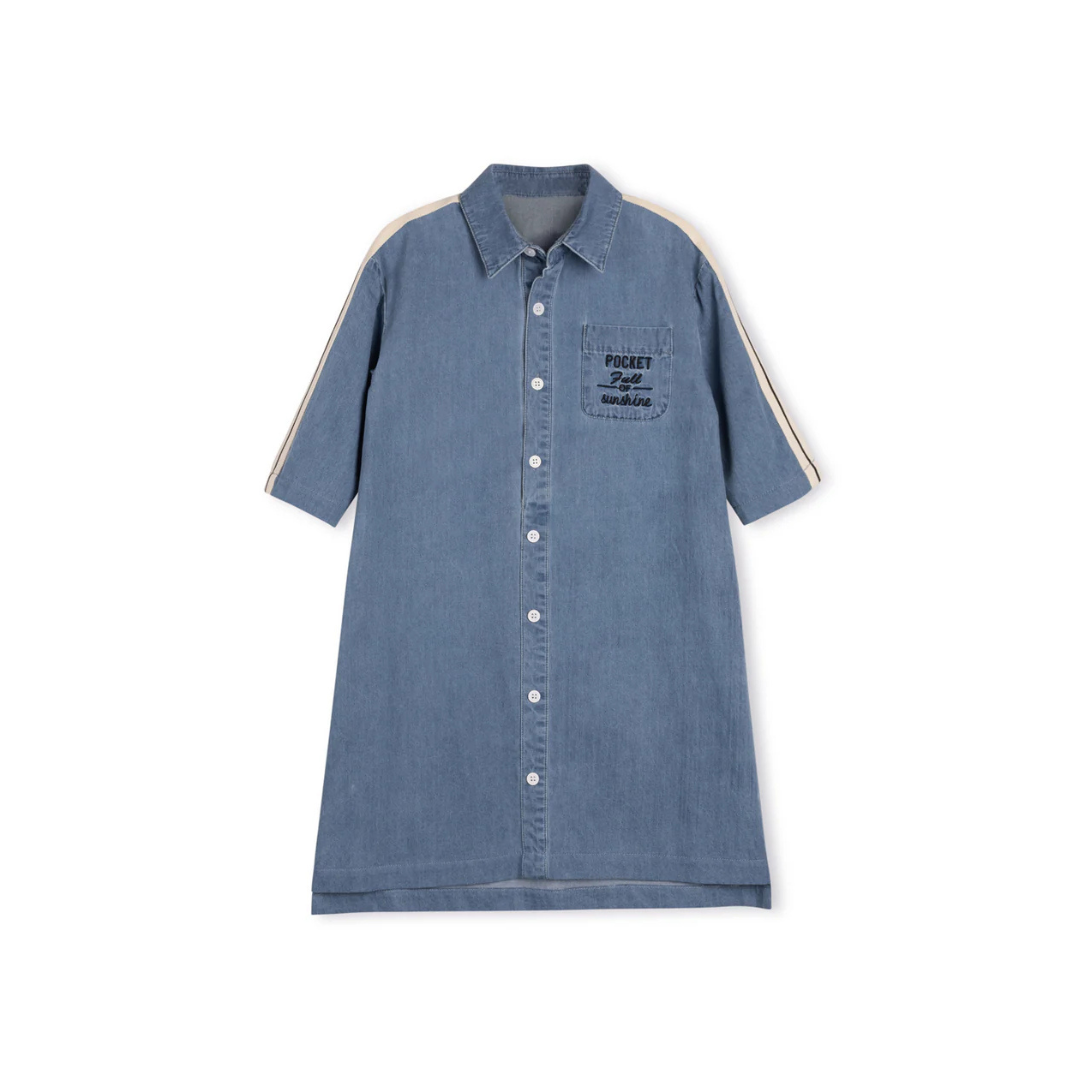 Cabana  Striped Sleeve Denim Shirt Dress - C-18892