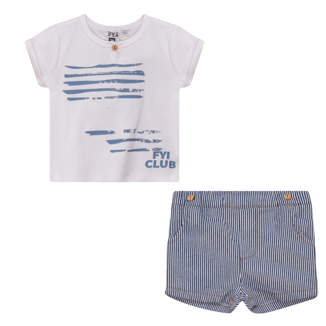 FYI  Stripe Woven Denim Short Set - SB5CP7132E