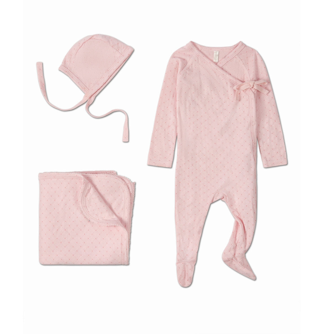 MiniMoi Little Hearts Pointelle 3 Pc Footie Set - ING09291