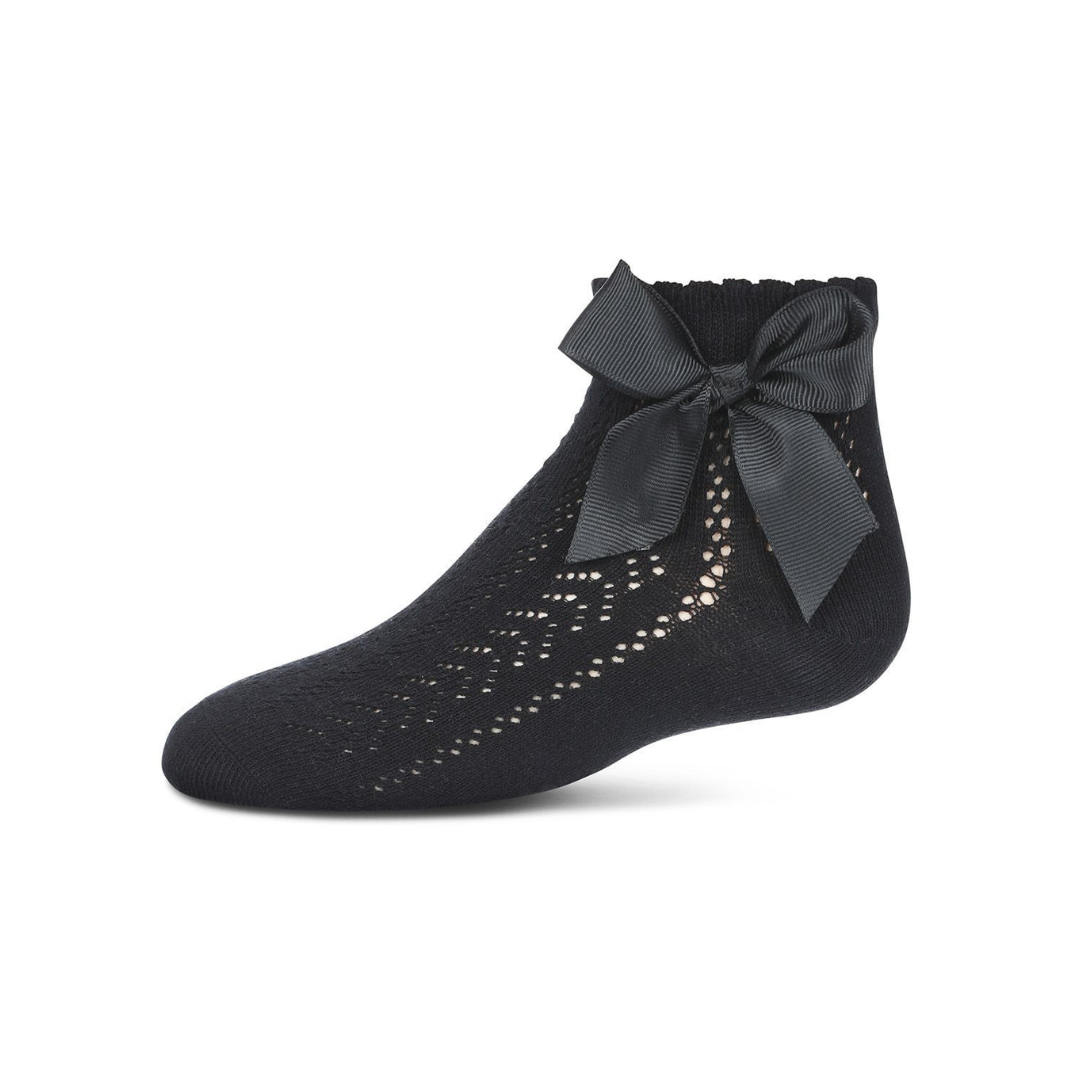 Memoi Girls Knit Openwork Bow Anklet Socks - Mkf-1005