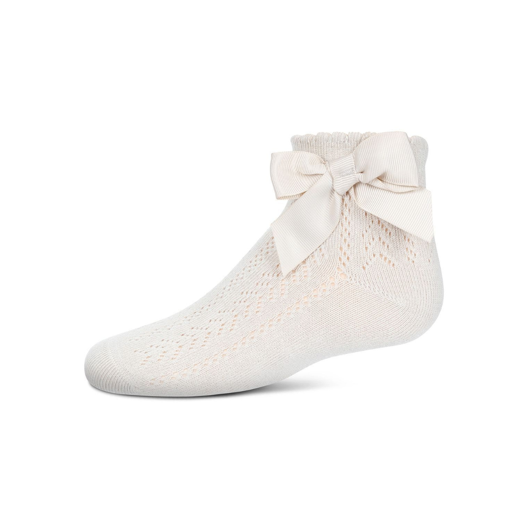 Memoi Girls Knit Openwork Bow Anklet Socks - Mkf-1005