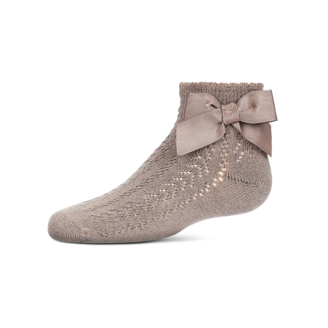 Memoi Girls Knit Openwork Bow Anklet Socks - Mkf-1005