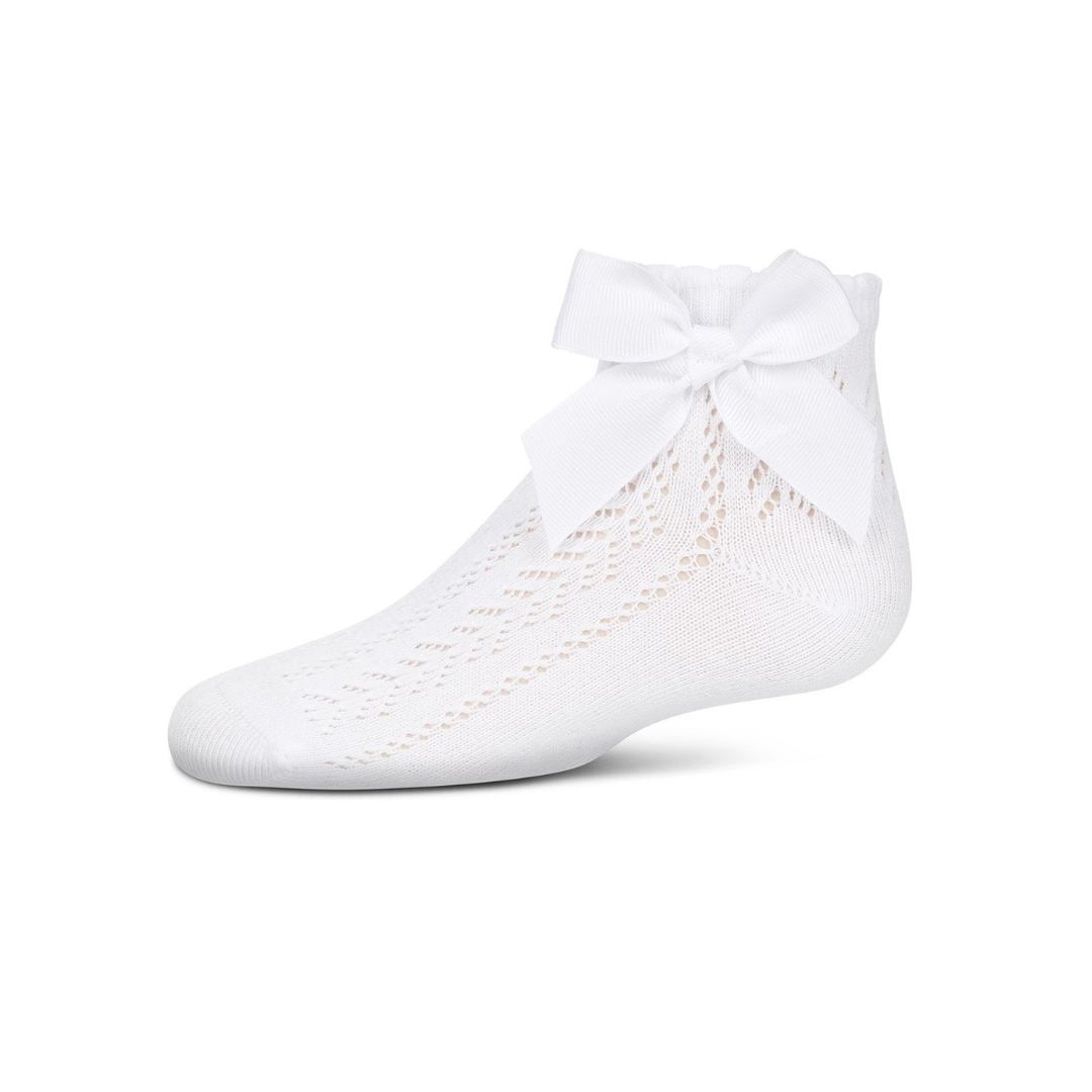 Memoi Girls Knit Openwork Bow Anklet Socks - Mkf-1005