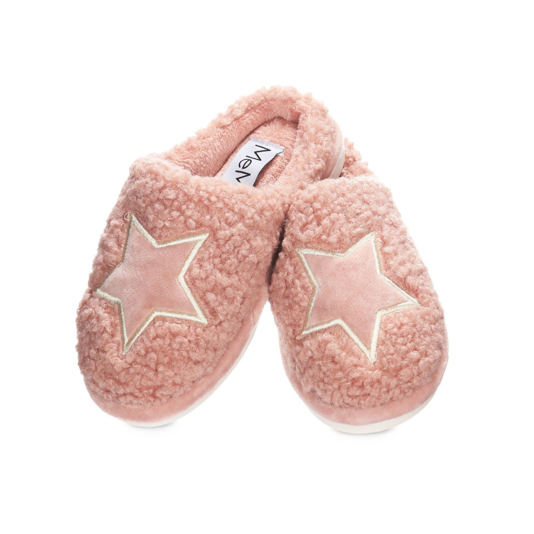 Memoi Kids Embroidered Shaggy Star Non-Skid Slippers - Mks-0005