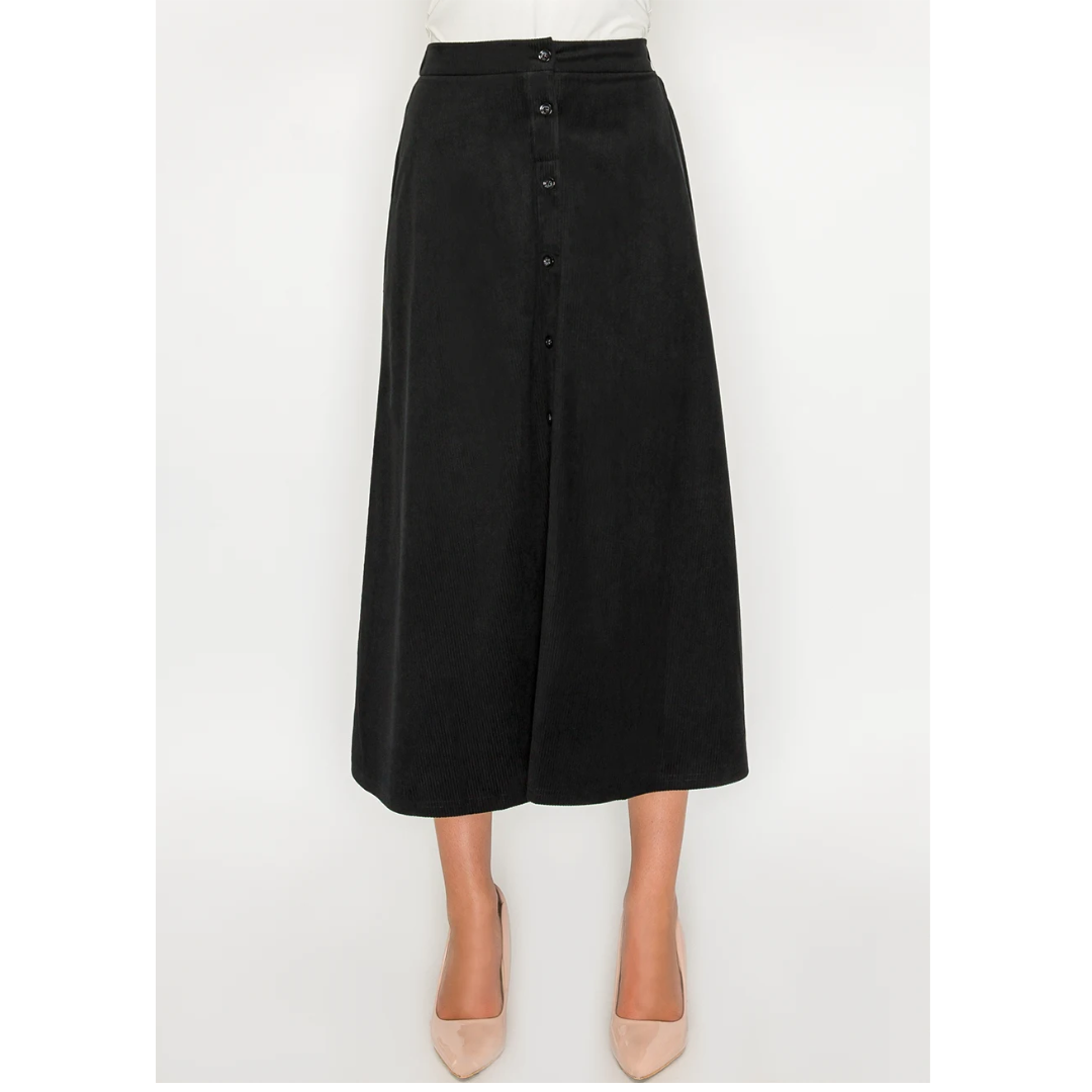 Yal Corduroy Aline Button Skirt - SK4674