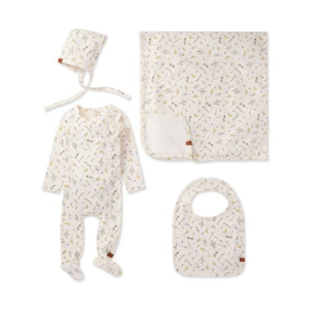 MiniMoi 4 Piece Pretty Petals Pointelle Rayon from Bamboo Footie Set - Ing08670