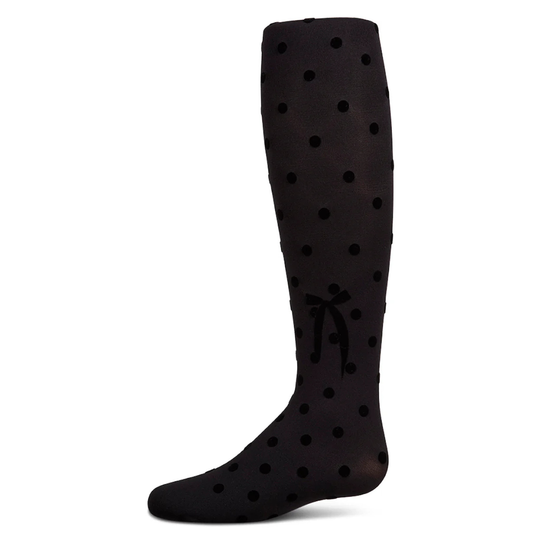 Memoi Polka Dot Bow Flocked Tights - MKF-4091