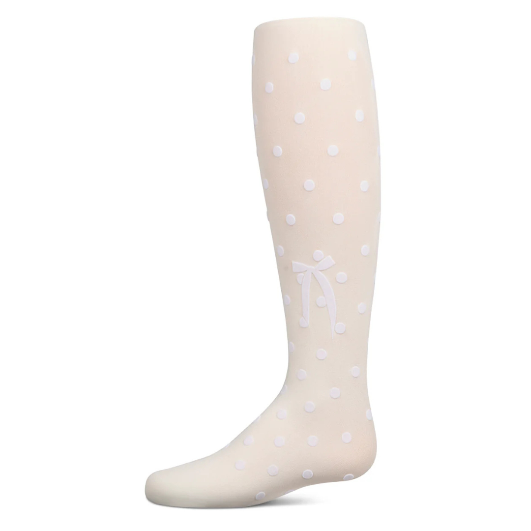 Memoi Polka Dot Bow Flocked Tights - MKF-4091