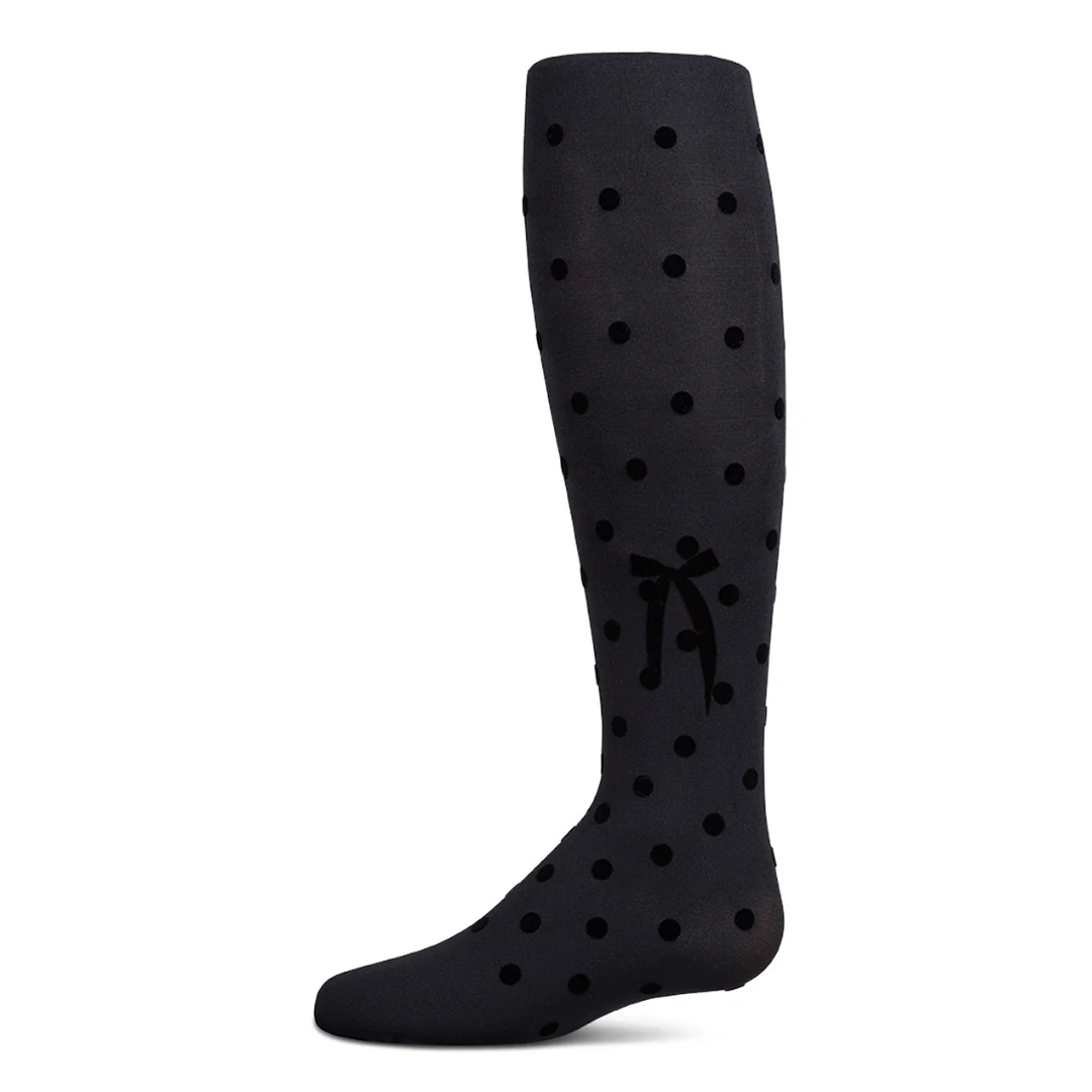 Memoi Polka Dot Bow Flocked Tights - MKF-4091