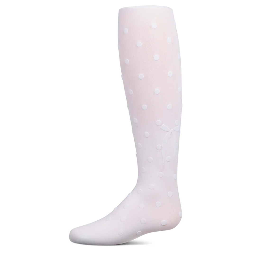 Memoi Polka Dot Bow Flocked Tights - MKF-4091