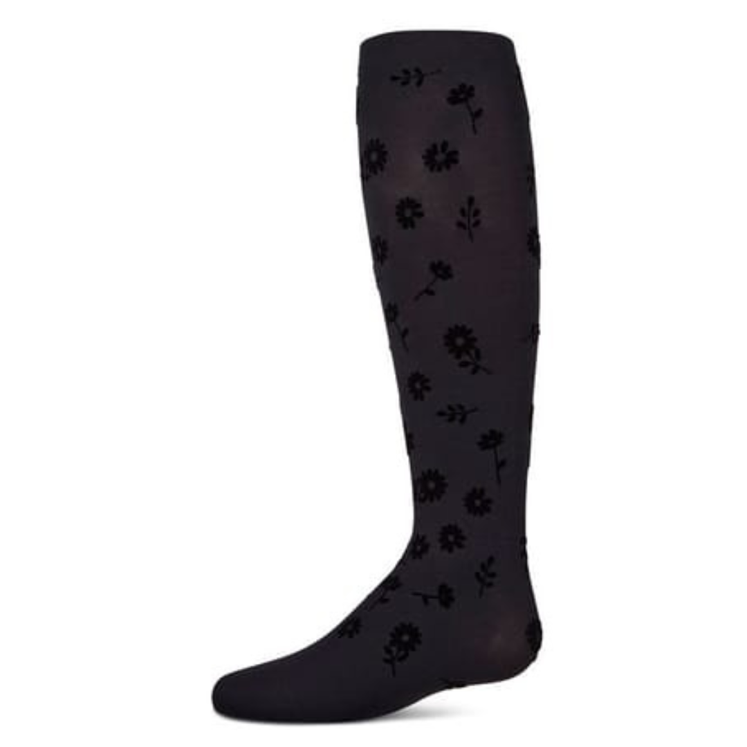 Memoi Flower Garden Flocked Opaque Tights - MKF-4087