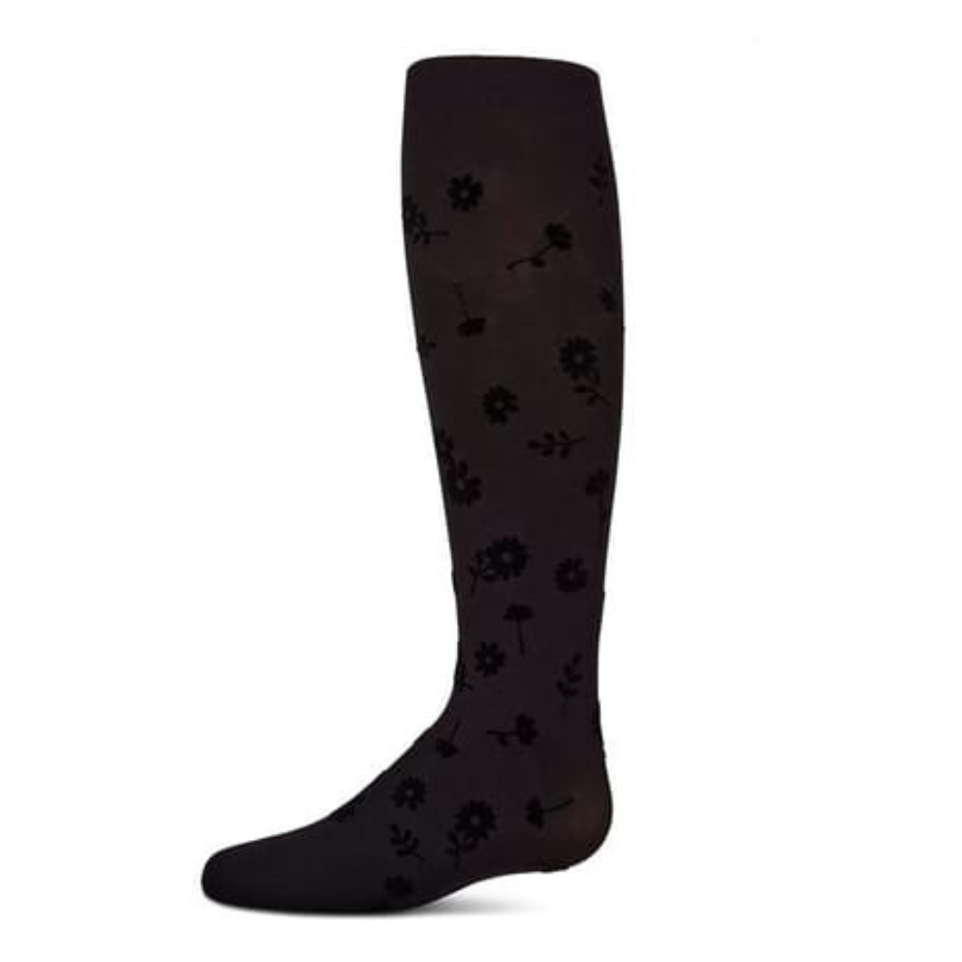 Memoi Flower Garden Flocked Opaque Tights - MKF-4087