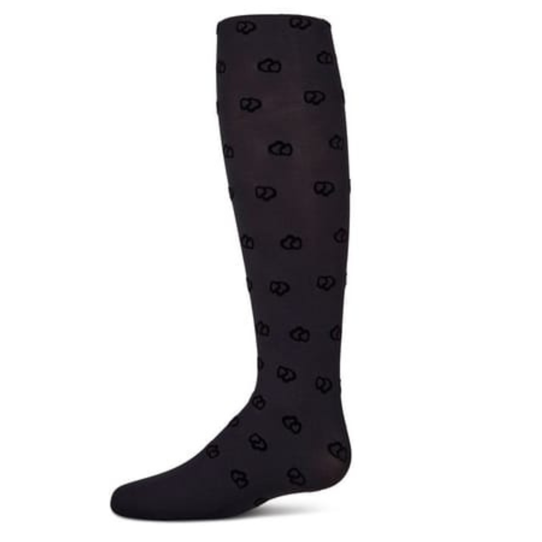Memoi Overlapped Heart Flocked Opaque Tights - MKF-4086