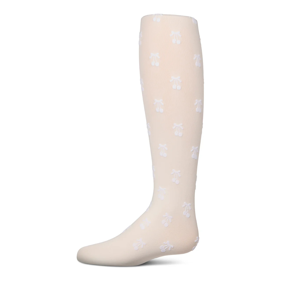 Memoi Cherry Flocked Opaque Tights - MKF-4089