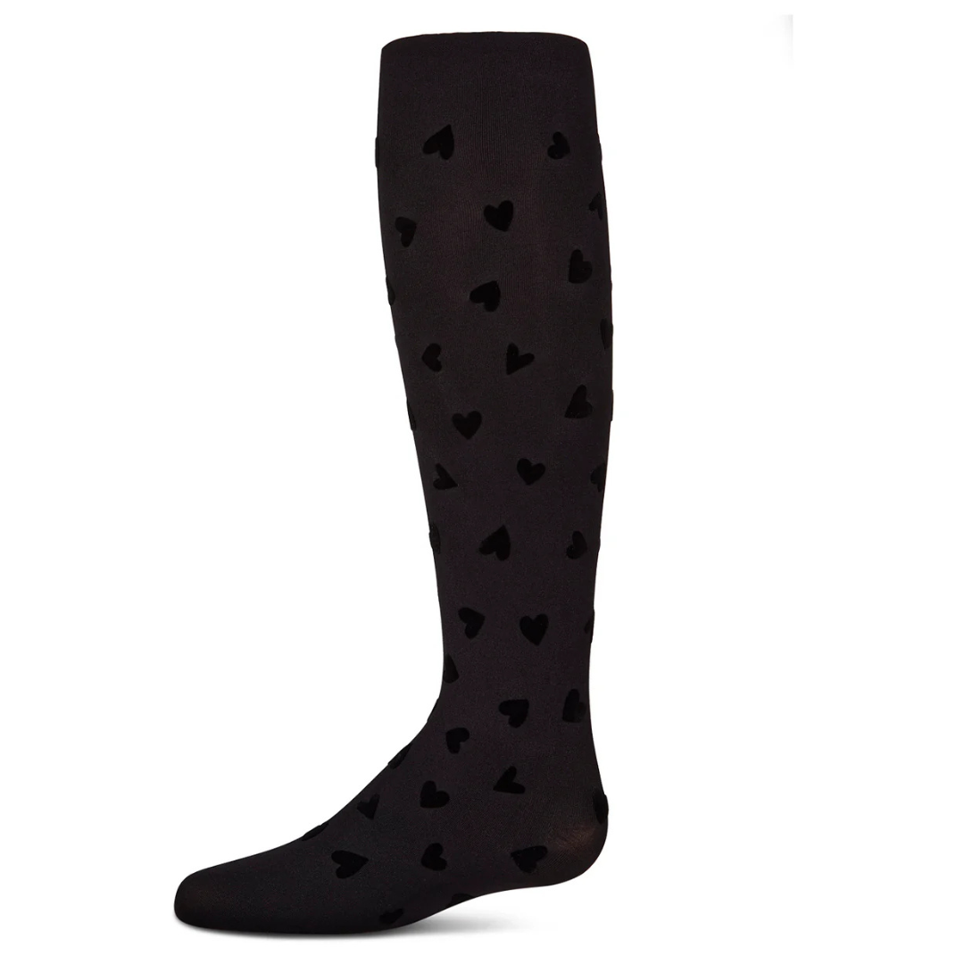 Memoi Heart To Heart Flocked Opaque Tights - MKF-4088