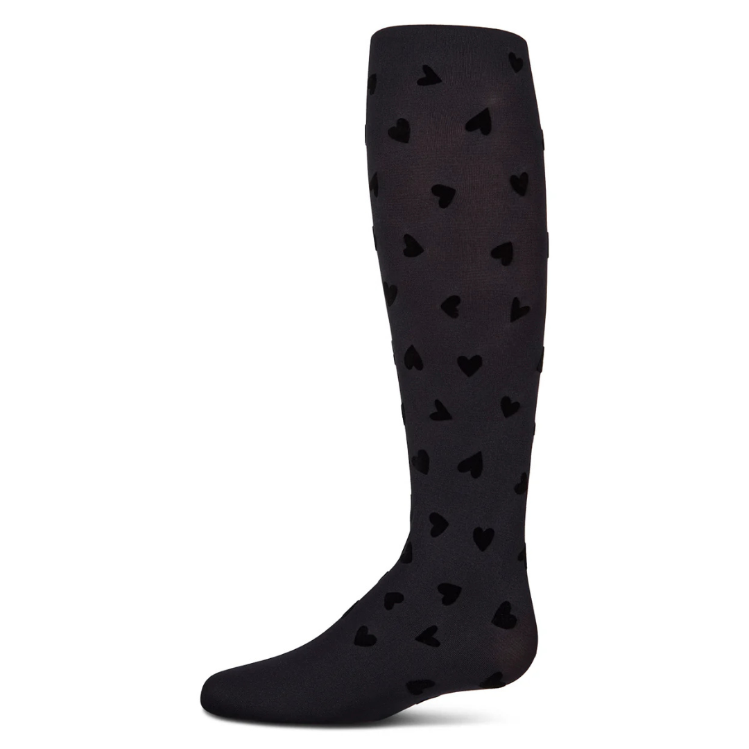 Memoi Heart To Heart Flocked Opaque Tights - MKF-4088