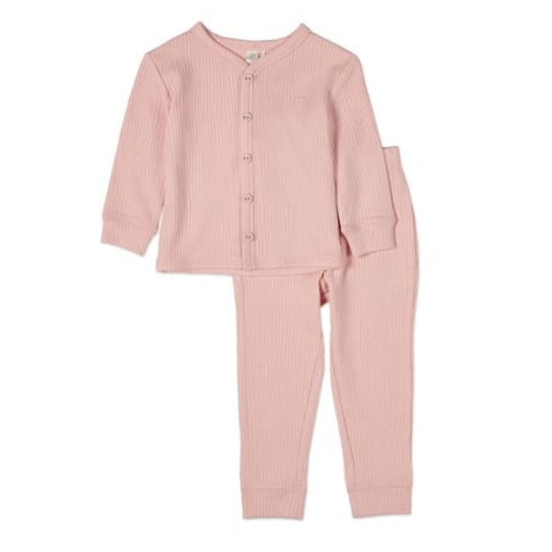 MiniMoi Solid Rib Button Down 2 Pc Pajama Set - IBJ09665