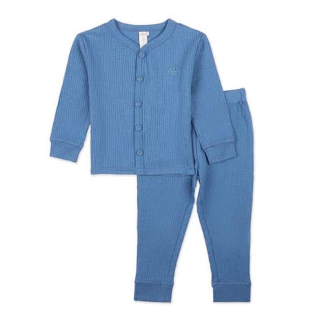 MiniMoi Solid Rib Button Down 2 Pc Pajama Set - IBJ09665