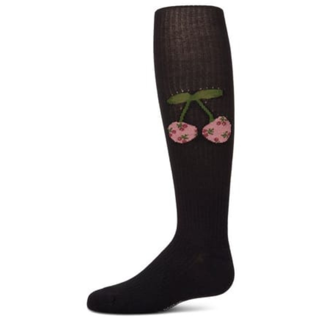 Memoi Ribbed Cherry Cotton Tights - MKF-4075