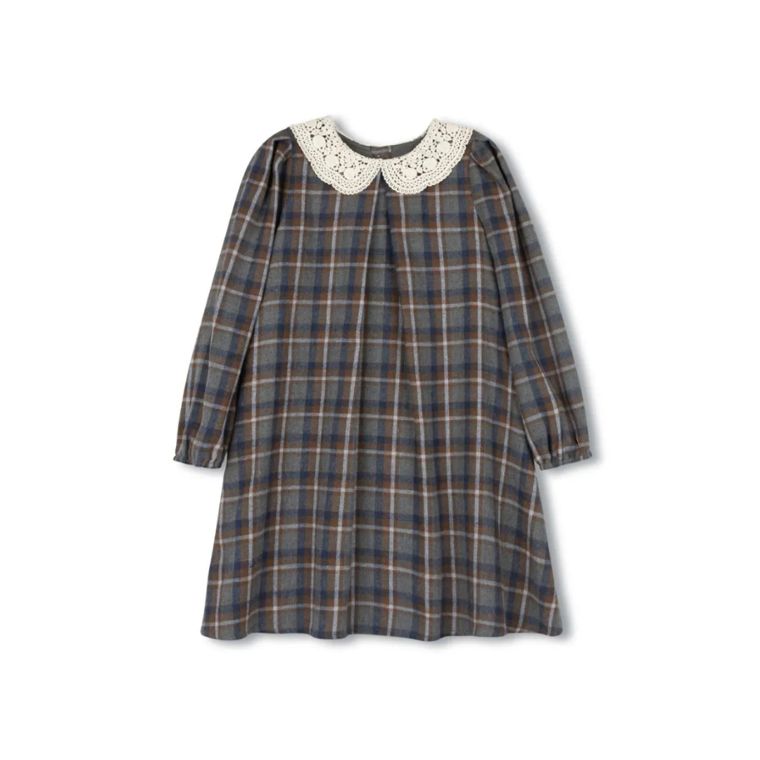 One Child  Arlin Plaid Crochet Collar Dress - C-22798
