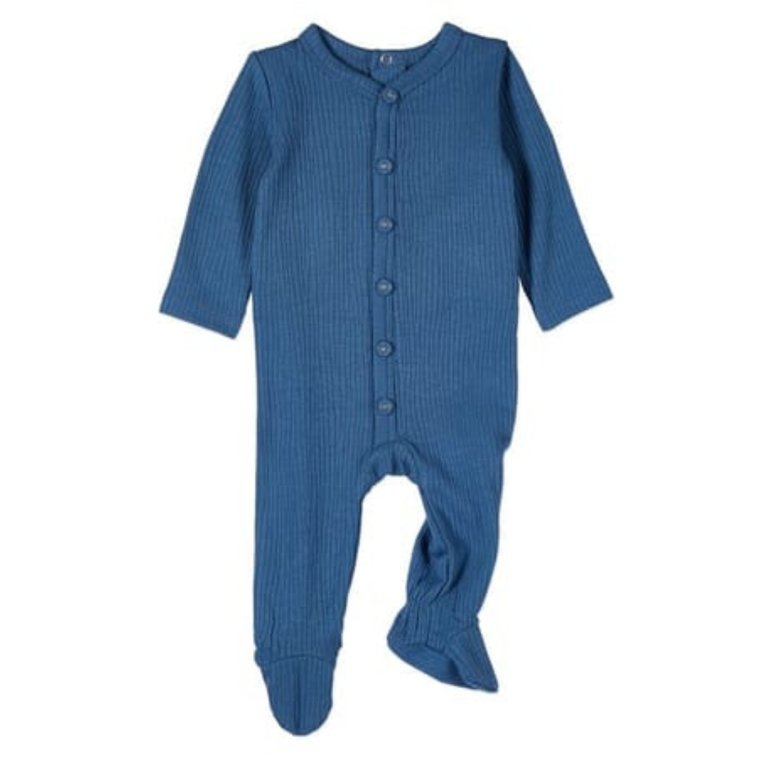 MiniMoi Solid Rib Button Down Footie - IAA09666