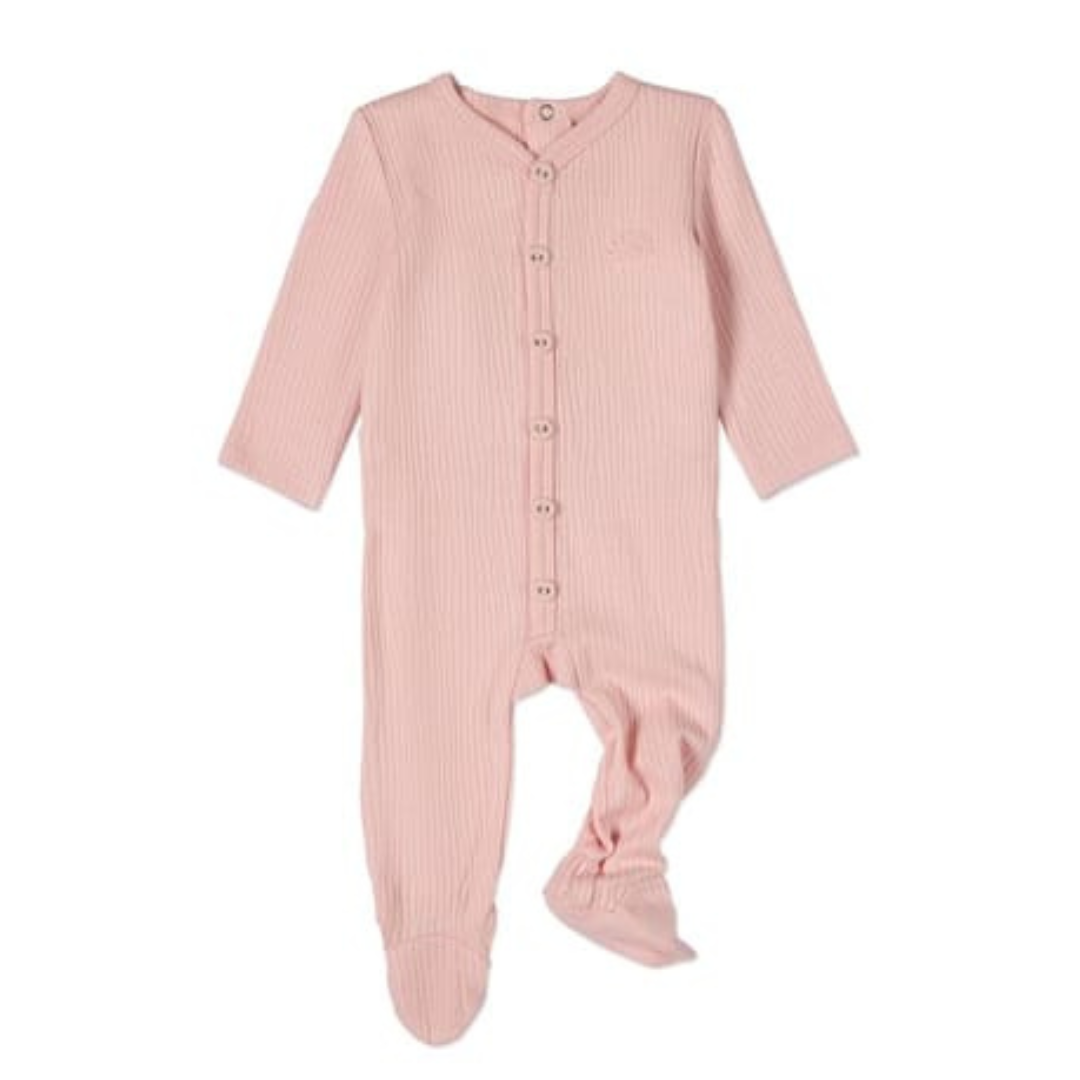 MiniMoi Solid Rib Button Down Footie - IAA09666