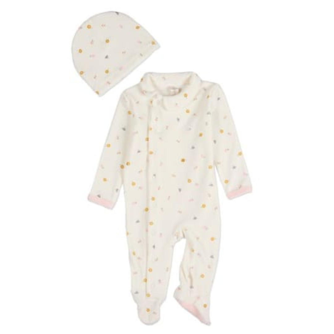 MiniMoi Lily Of The Valley Velour 2 Pc Footie Set - INA09675
