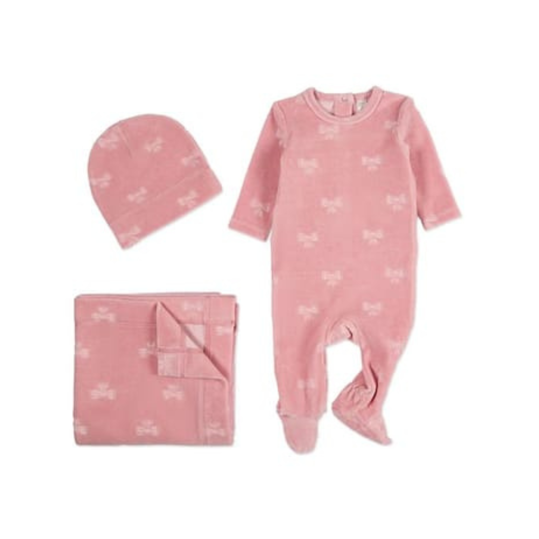MiniMoi Velvet Bow 3 Pc Footie Set - INA09614