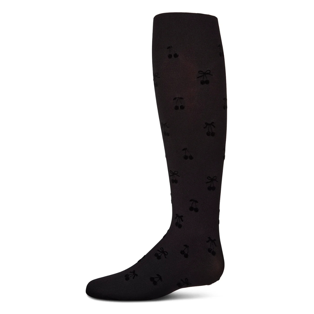 Memoi Cherry Flocked Opaque Tights - MKF-4089-B
