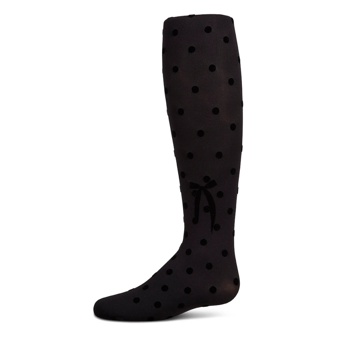 Memoi Polka Dot Bow Flocked Tights - MKF-4091-B