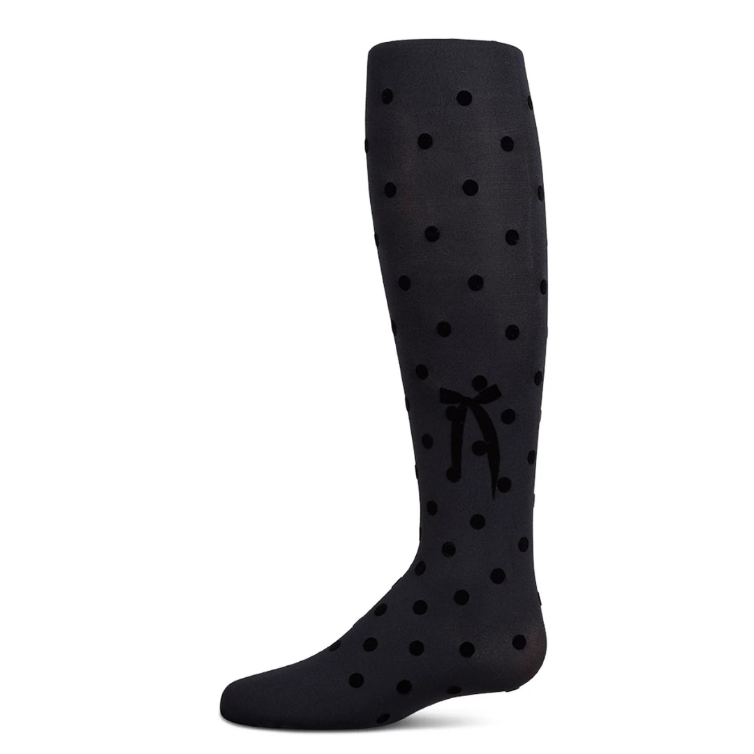 Memoi Polka Dot Bow Flocked Tights - MKF-4091-B