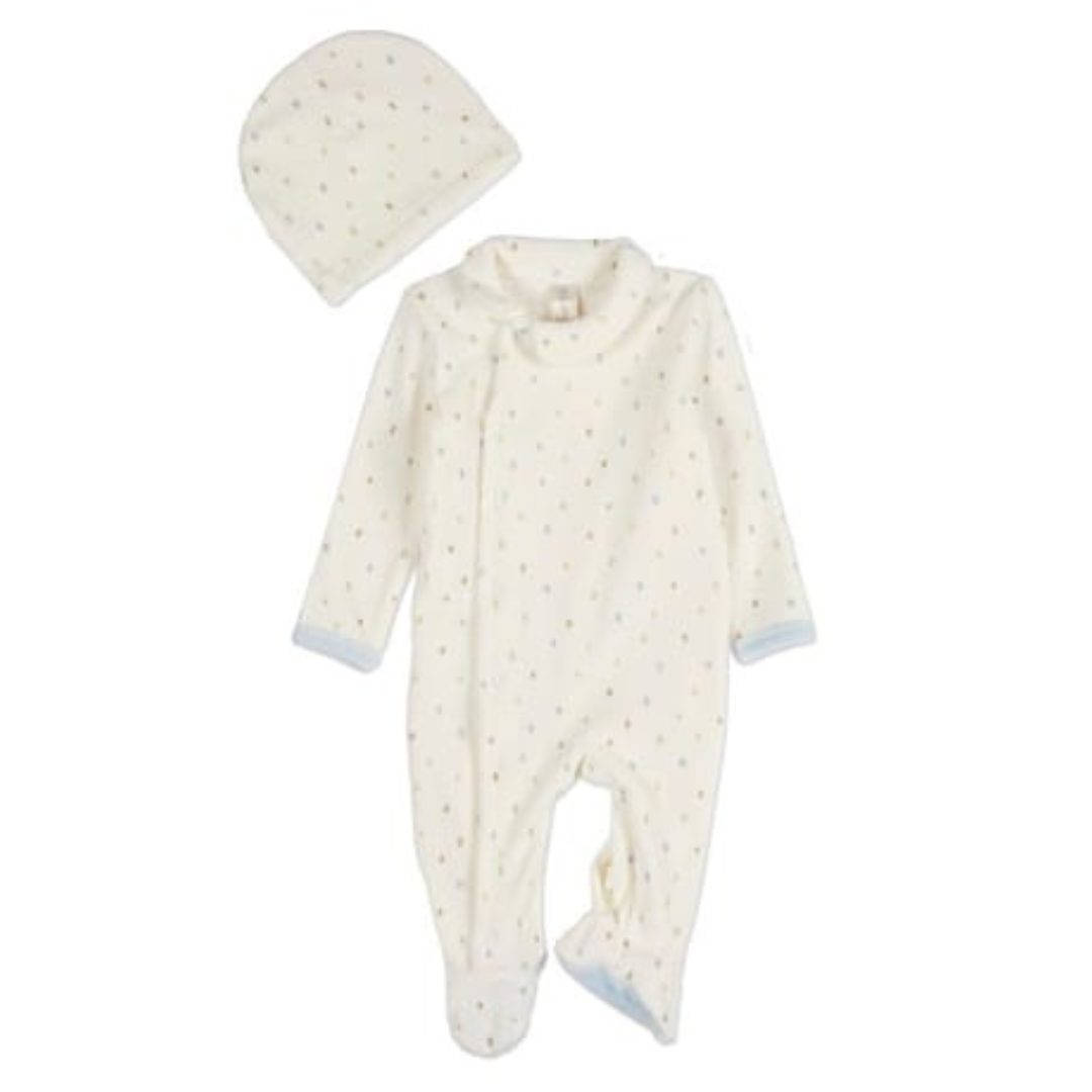 MiniMoi Playful Dots Velour 2Pc Footie Set - INB09676